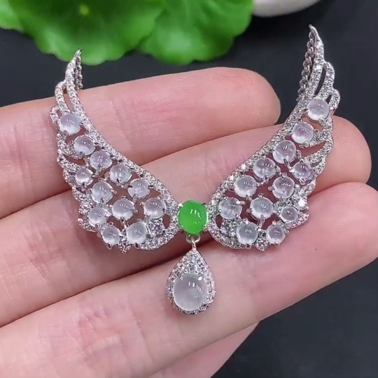 F33857288 Jadeite Cabochon Pendant Non-gold Setting Total Weight Approx. 8.5g (Incl. Chain)
