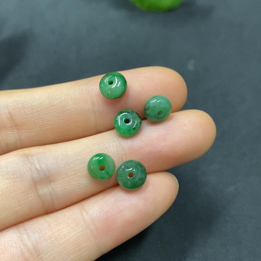 F3261396 Jadeite Beads Sold as a Lot with Individual Cracks and Veins