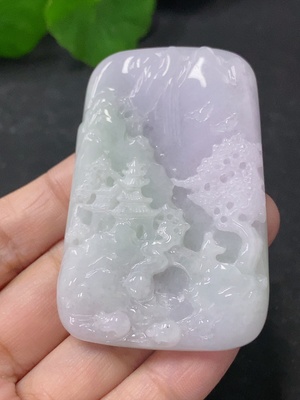 F32733247 翡翠挂件山水牌 货品总约重43.73g