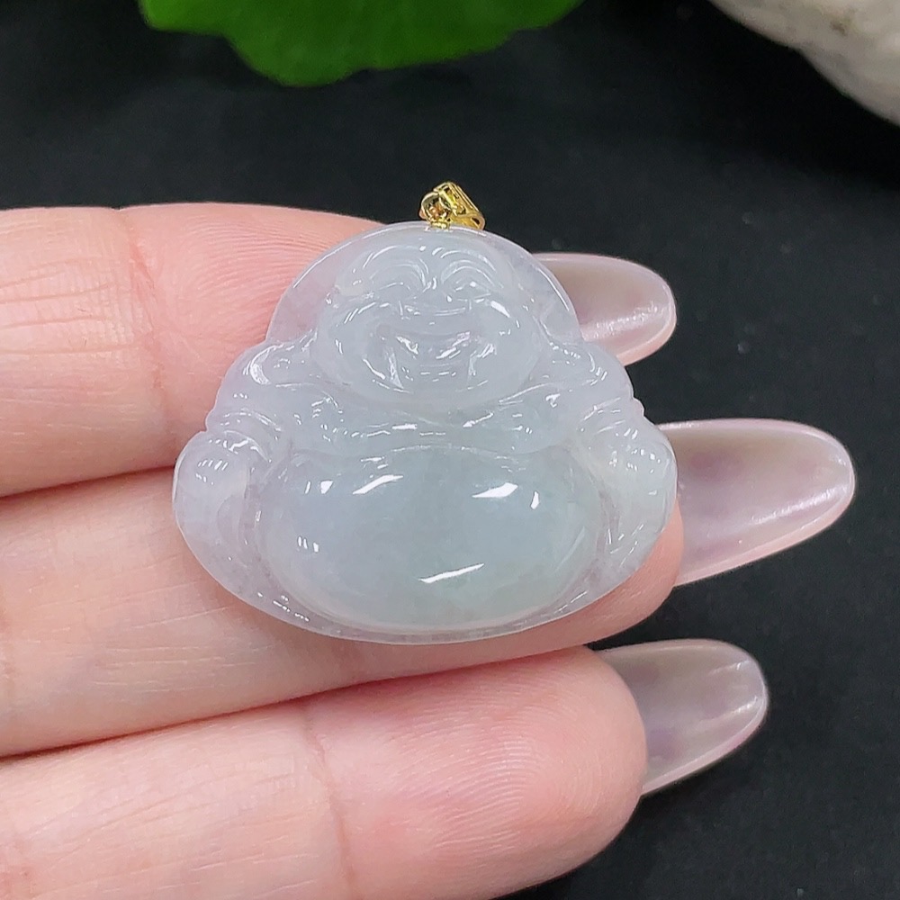 F34068538 Jadeite Buddha Pendant 18K Gold Total Weight Approx. 4.7g