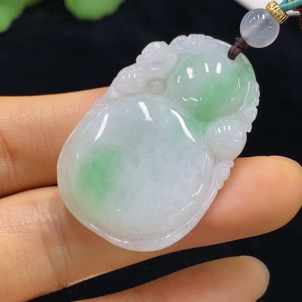 F34023971 Jadeite Gourd Pendant Total Weight Approx. 13.09g (Including Rope Weight)