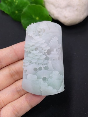 F44294543 翡翠毛货挂件山水牌 货品总约重50.83g