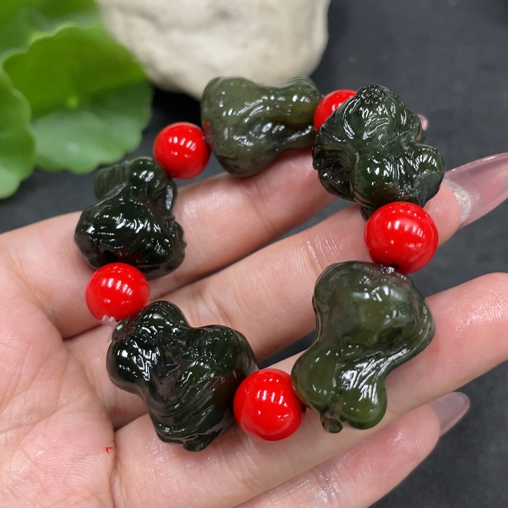 H33841406 Hetian Jade Bead Bracelet with Non-Hetian Jade Beads, Total Weight Approx. 48.8g