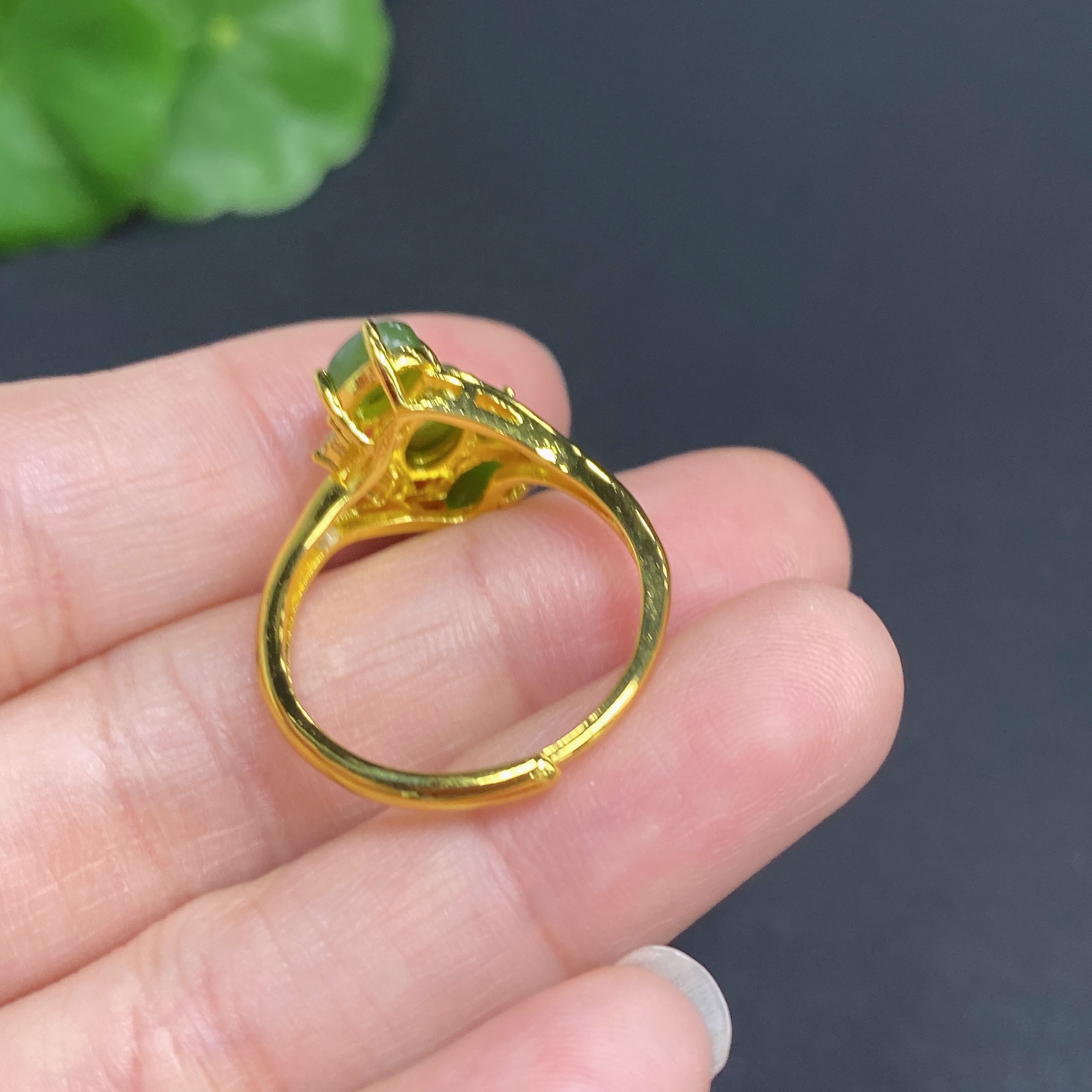 H34969828 Hetian Jade Inlaid Adjustable Ring