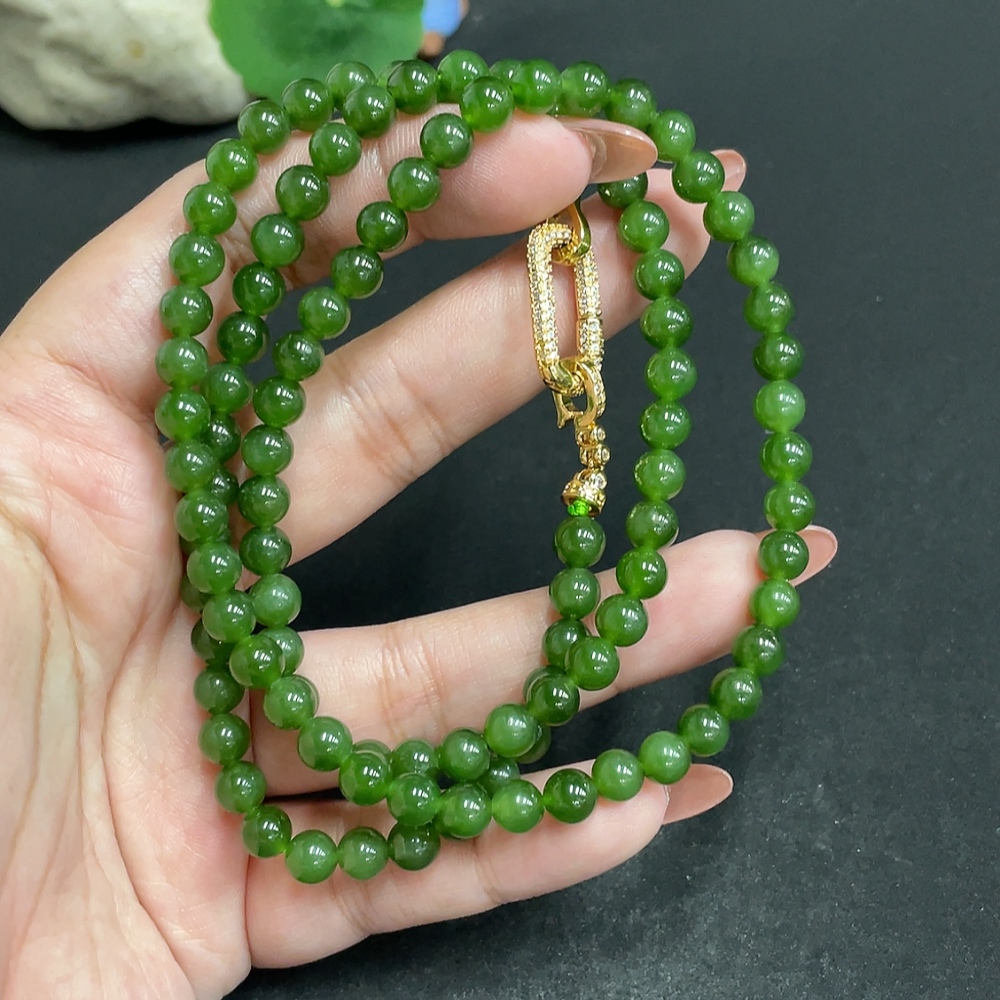 H34004545 Hetian Jade Bead Necklace Approx. 5.5mm Total Weight About 39.3g Non-Gold