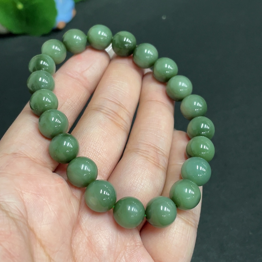 H28309147 Hetian Jade Bracelet, Approx. 9.5 mm Beads, Total Weight Approx. 30.8g