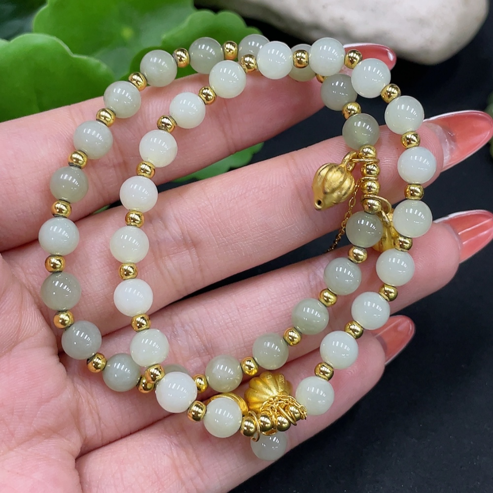 H34017140 Hetian Jade Bracelet Approx. 5.8/5.8mm Non-Gold-Inlaid Total Weight About 15.9g