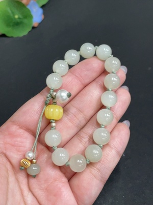 H33862731 Hetian Jade Bead Bracelet, approx. 9.9 mm, total weight about 24.8g, non-Hetian jade accessory beads