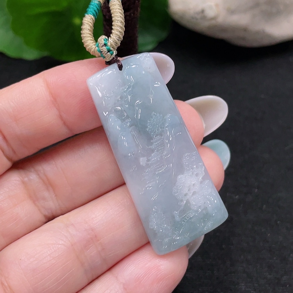F33874286 Jadeite Landscape Pendant, Total Weight Approx. 13.2g (Including Rope Weight)