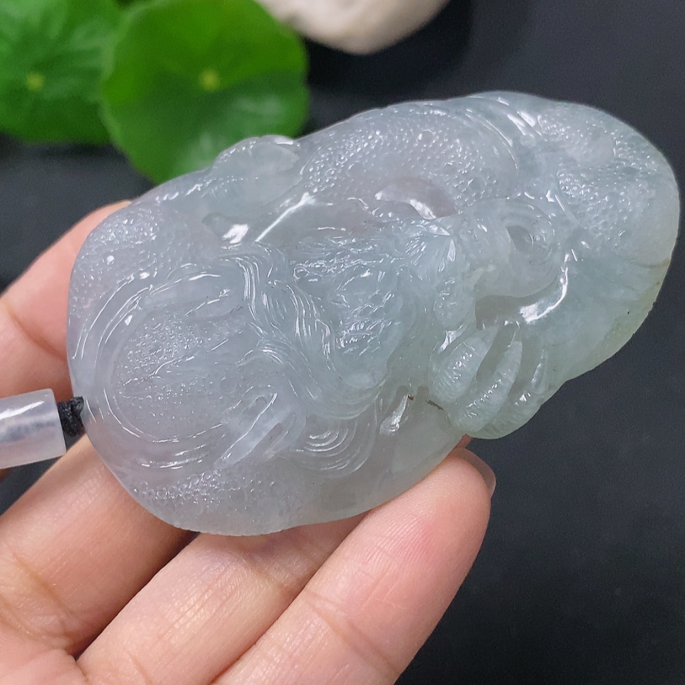 F35117010 Jadeite Pendant Dragon Plaque Total Weight Including Rope 54.93g