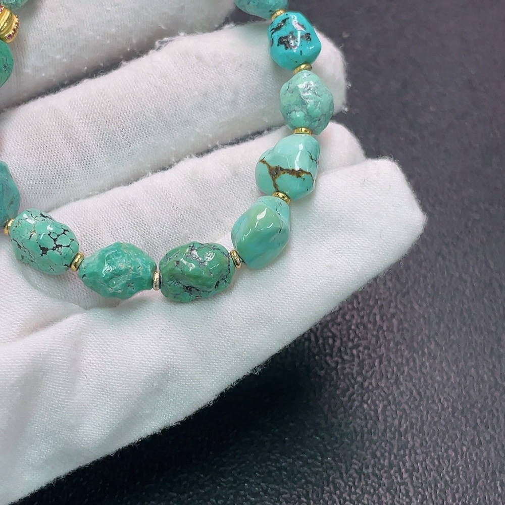 C34038427 Turquoise bead bracelet with mineral inclusions, non-gold, total weight approx.15.84g, bead size 10.3mm (mineral-included)