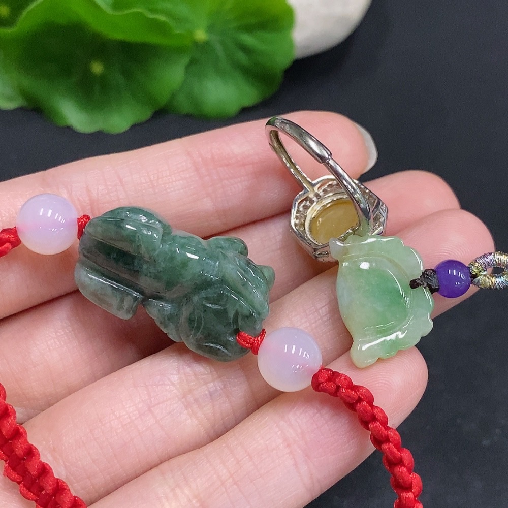 F33941314 Jadeite Pendant + Cabochon Ring + Bracelet Sell as a Lot Non-Gold Setting Adjustable Size Yellow Color Origin Undetermined Non-Jadeite Beads