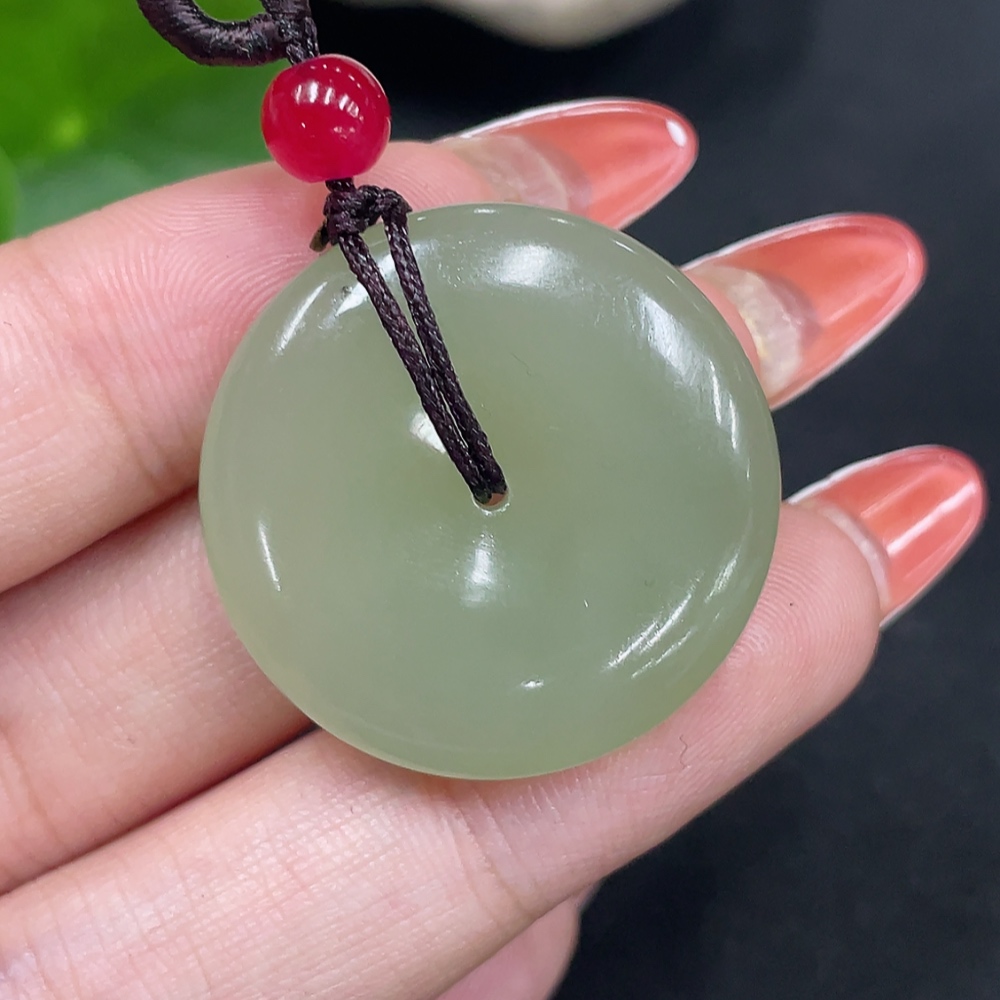 H34027904 Hetian Jade Pendant   Peace Button   Total Weight: Approx. 11.6g