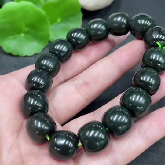 H33897450 Hetian Jade Beads Bracelet, Approx. 13.3mm, Total Weight Approx. 70.8g