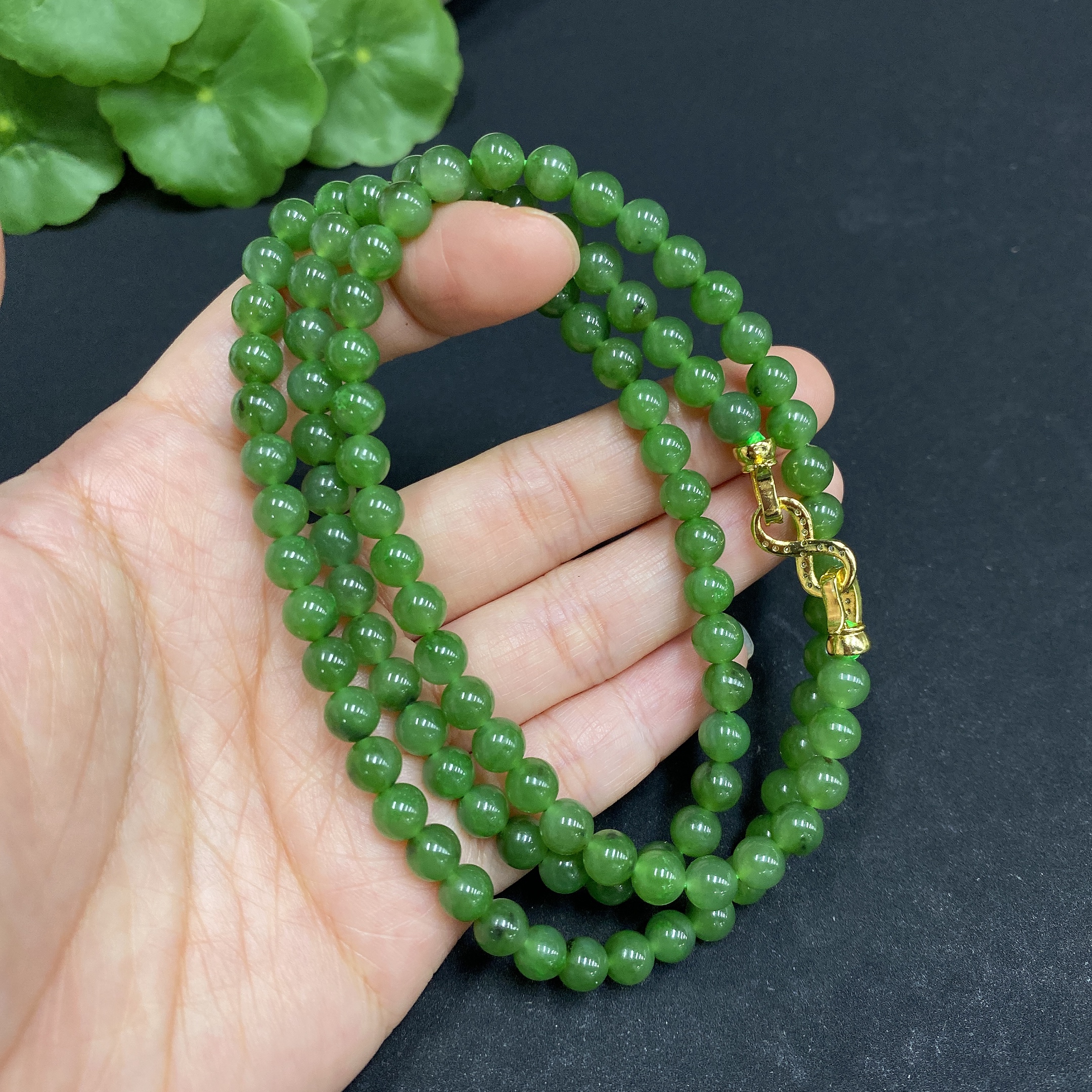 H33878363 Hetian Jade Bead Necklace Approx. 5.8mm Non-gold-inlaid Total Weight Approx. 36.6g