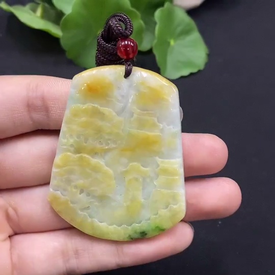 F29315534 Jadeite Landscape Pendant, Total Weight Approx. 34.1g, Color Origin Undetermined