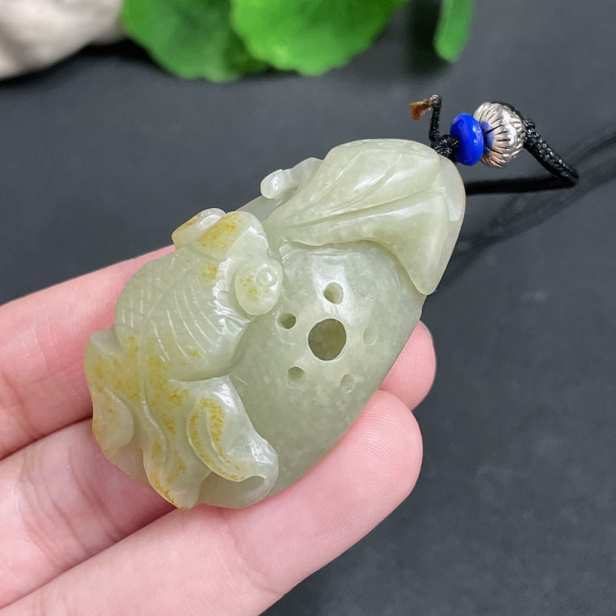 H17867684 Hetian Jade Pendant 'Abundant Year After Year' with Cord, Total Weight 37.51g, Undetermined Skin Color Origin