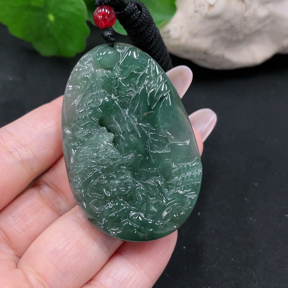 F34069181 Jadeite Landscape Pendant Total Weight Approx. 28.3g (Including Rope Weight)