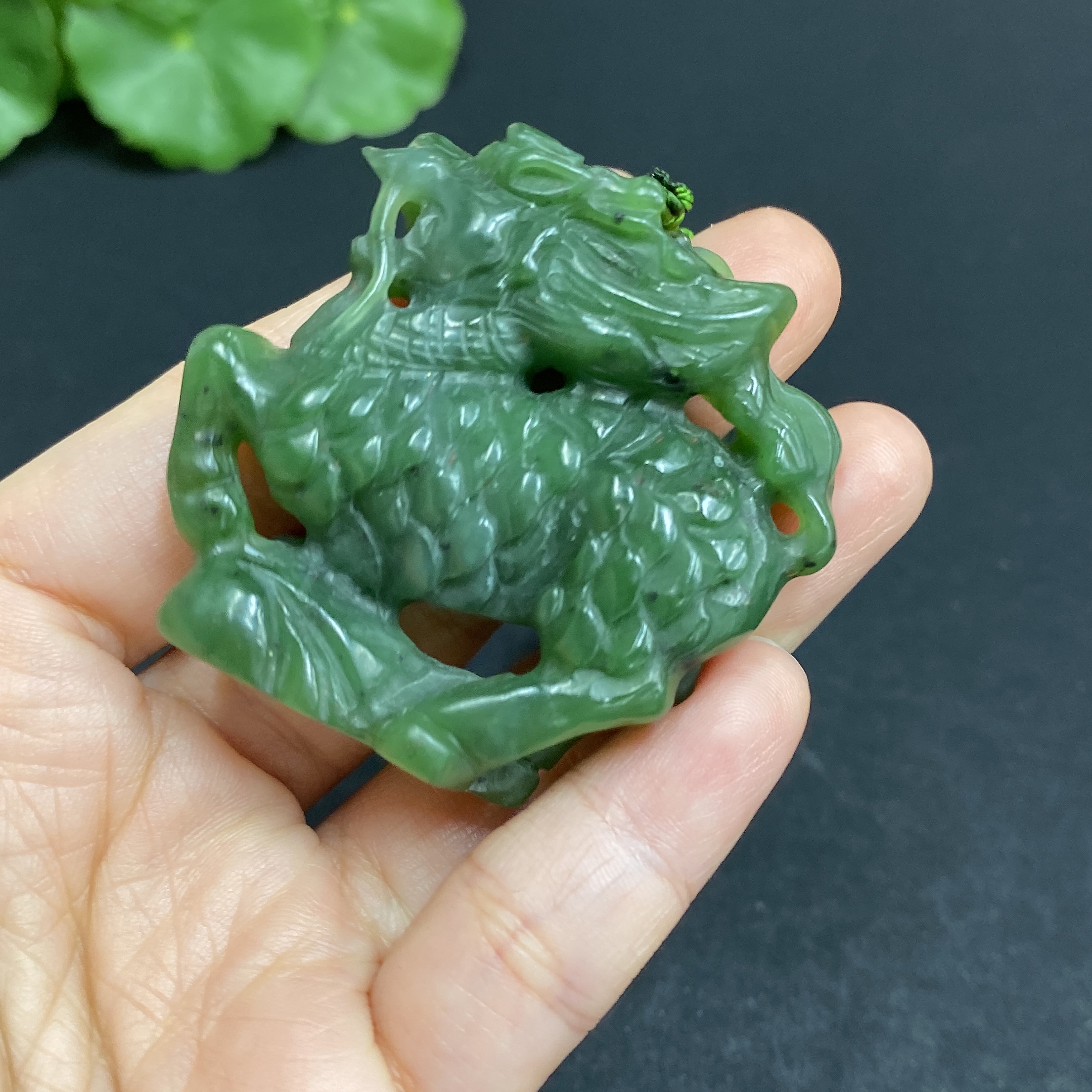 H32704470 Hetian Jade Pendant, Kylin, Total Weight (including chain): 75.9g