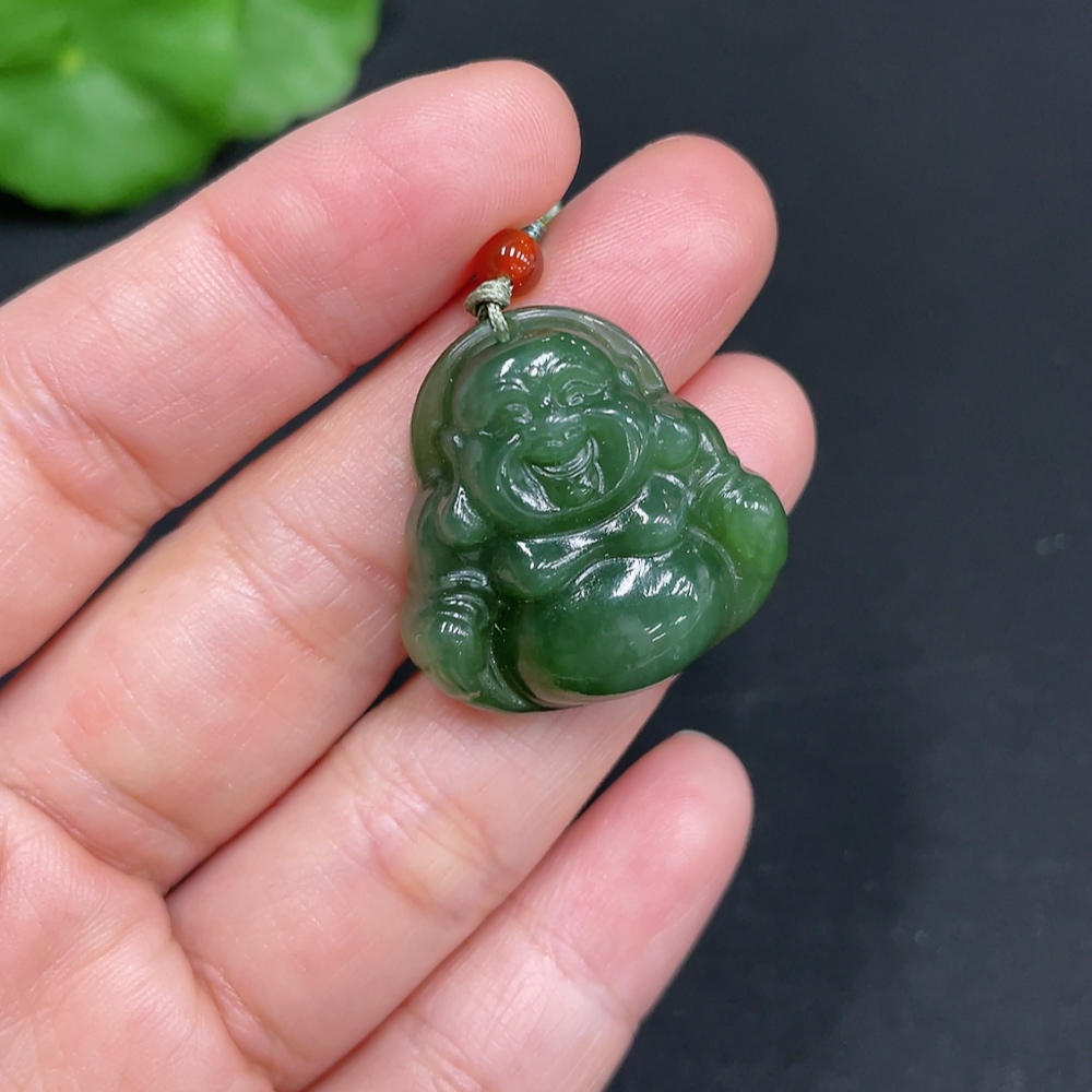 H34037751 Hetian Jade Jasper Pendant - Buddha Figure - Total Weight (with rope): 8.5g