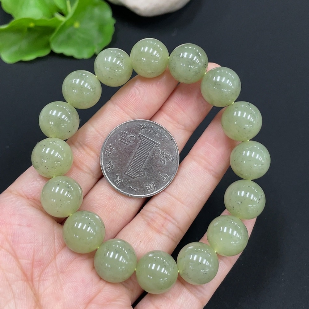 H27140261 Hetian Jade Bead Bracelet, approx. 12mm, total weight about 44.6g