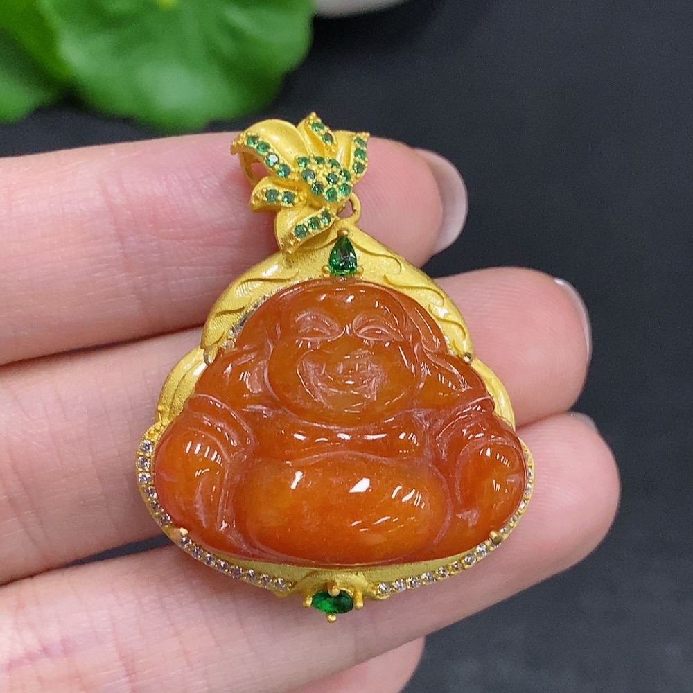 F34002095 Jadeite Buddha Pendant, Non-Gold Inlaid, Total Weight Approx. 9.5g, Yellow Color Origin Undetermined