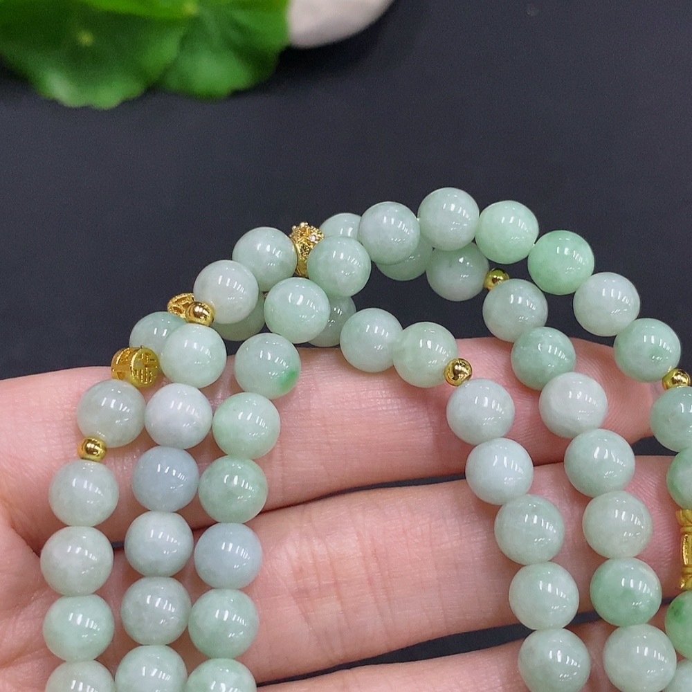 F34061211 Jadeite Beaded Necklace Non-Gold Inlaid Total Weight Approx. 49.4g Size About 6.7mm