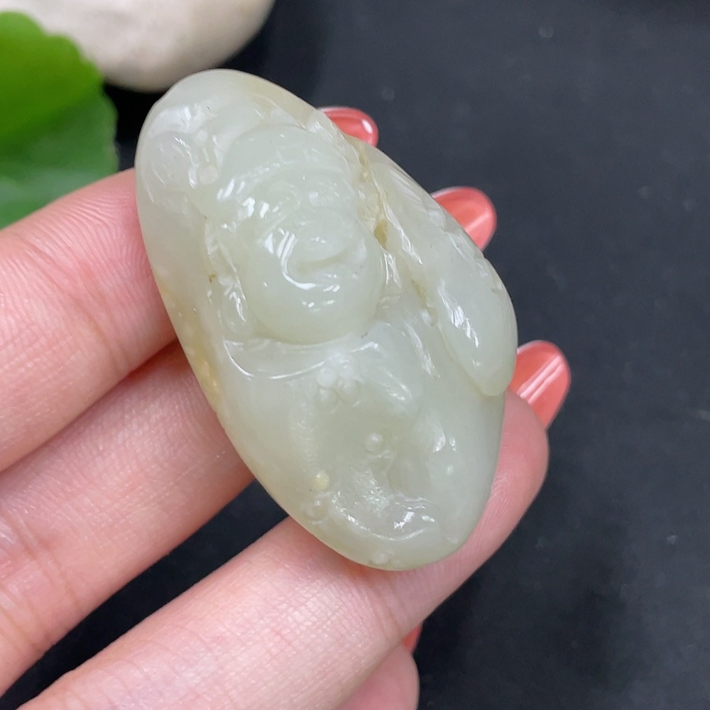 H35084408 Hetian Jade Pendant - God of Wealth, Total Weight Approx. 27.5g, Undetermined Skin Color Cause