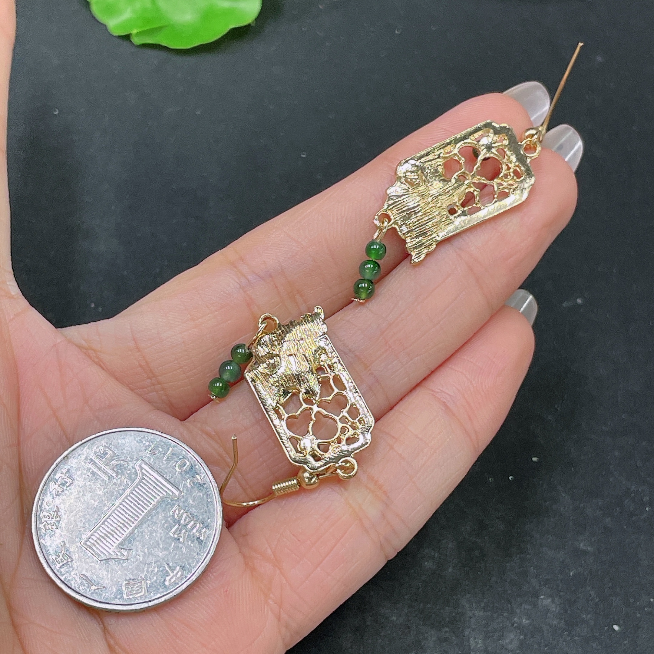 F35138252 Jadeite Inlaid Earrings Non-Gold