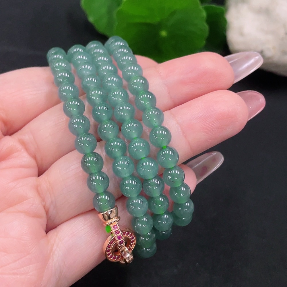 F34013174 Jadeite Bead Necklace Approx.5.8mm Total Weight Approx.43.8g (Non-gold Inlaid)