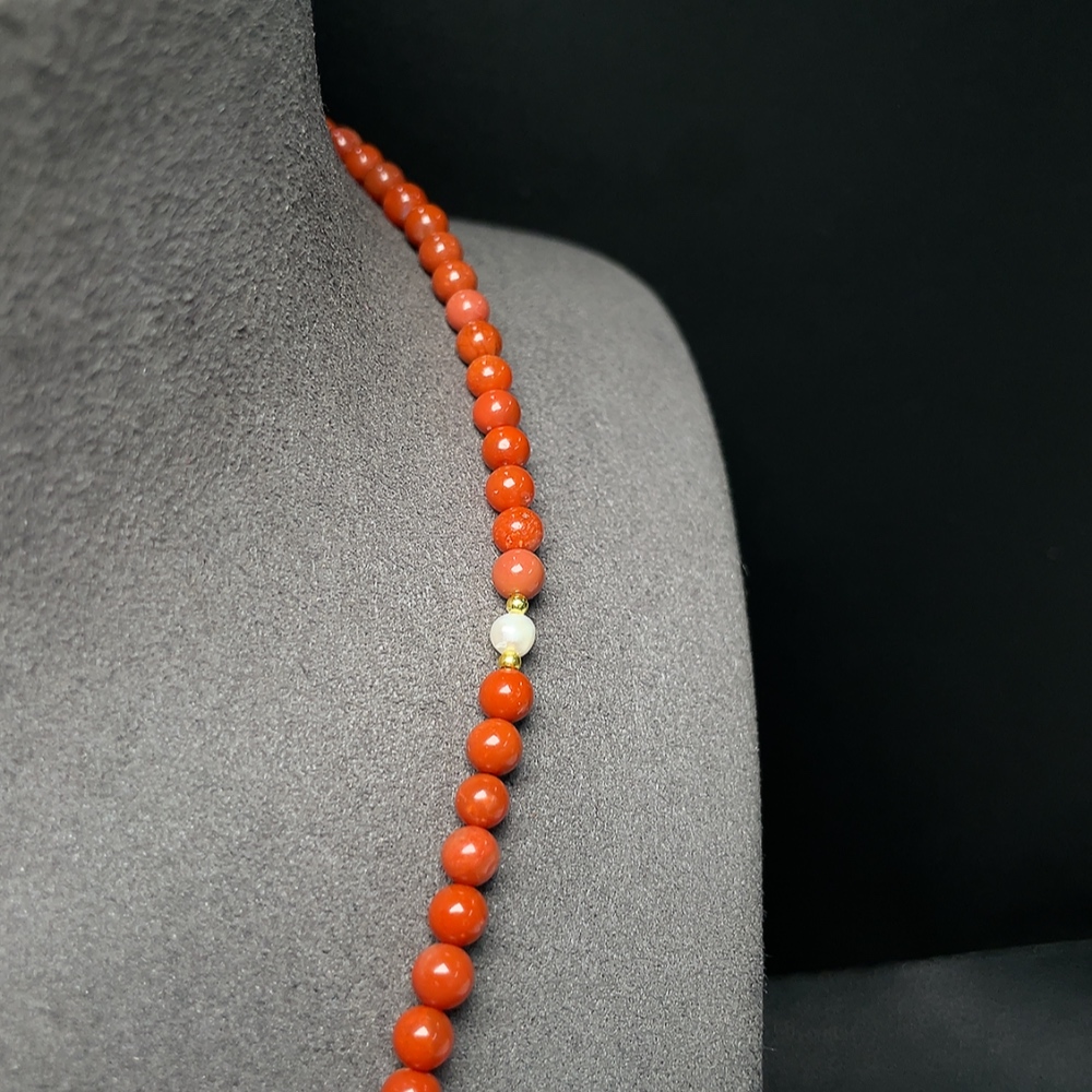 C34041493 South Red Agate Bead Necklace with Visible Organic Matter, Total Weight Approx. 14.30g, Bead Size 4.7mm, Paired with Hetian Jade and Pearls, Non-Gold