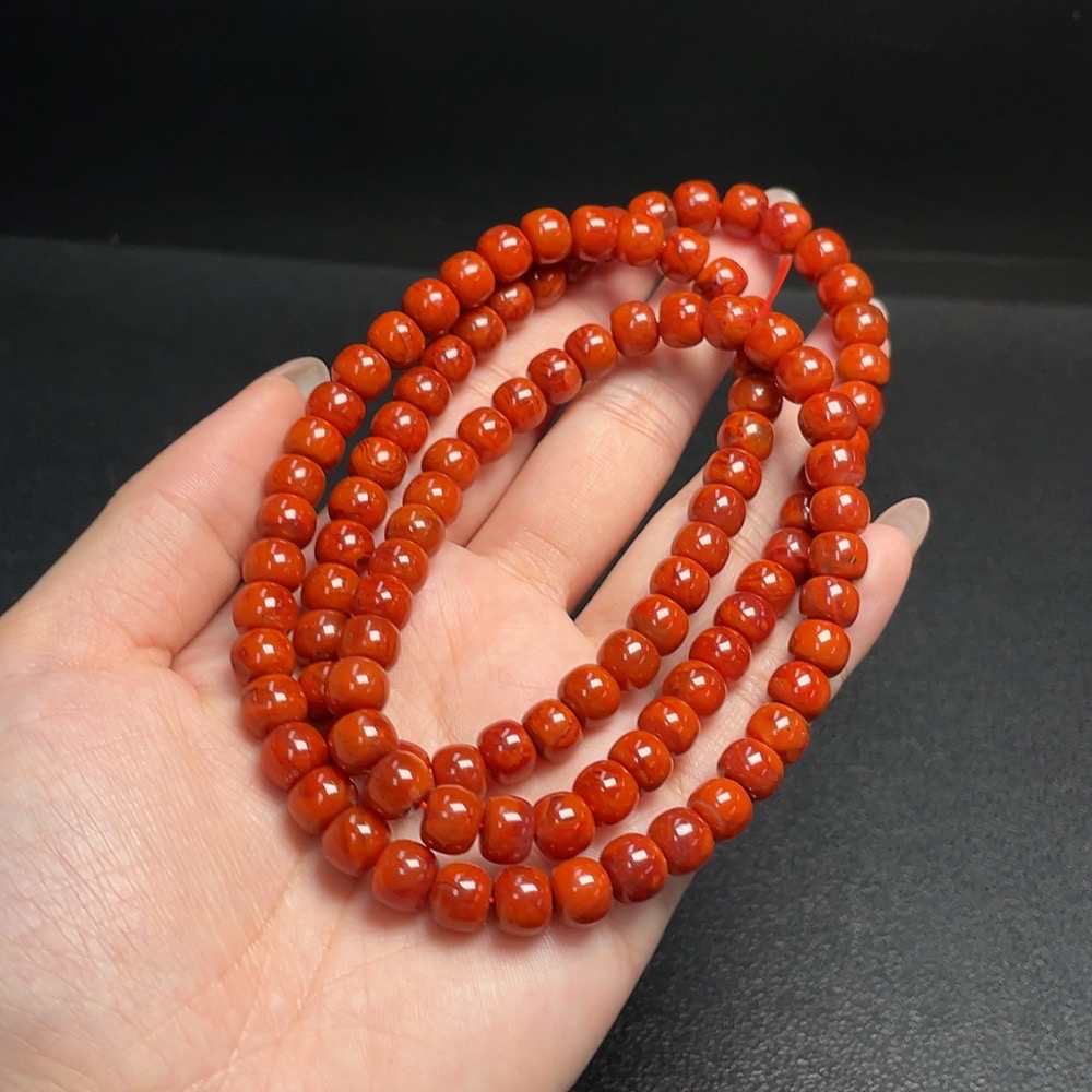 C34992344 South Red Agate Bead Strand with Visible Organic Matter, Total Weight Approx. 65.81g, Size About 7.5mm