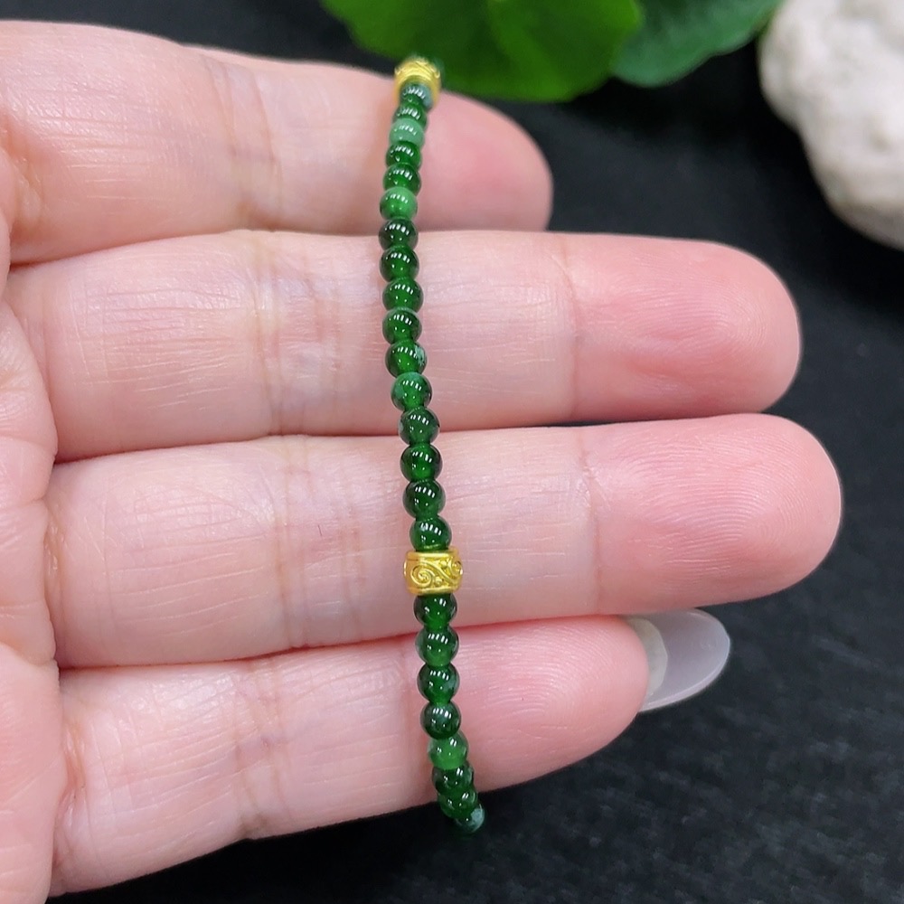F32734806 Jadeite Beads Bracelet Approx. 3mm Total Weight Approx. 3.5g Non-Gold-Inlaid