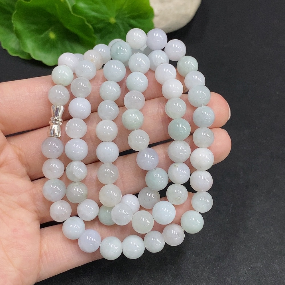 F34002270 Jadeite Beaded Necklace Approx. 7.5mm Non-Gold Total Weight Approx. 53.5g