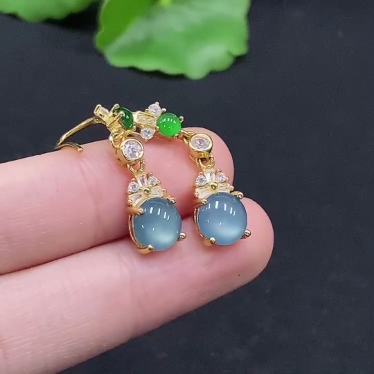 F33866699 Jadeite Cabochon Stud Earrings, Non-Gold Setting, Total Weight Approx. 2.46g