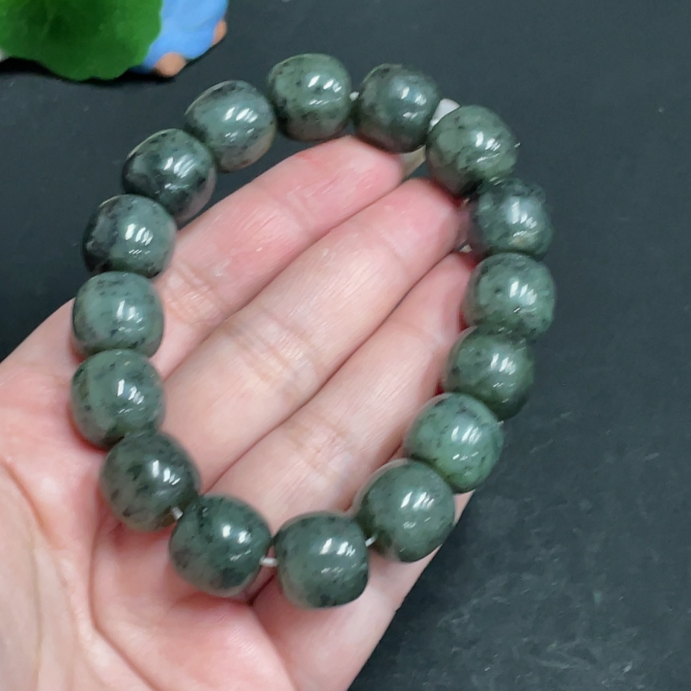 H28234112 Hetian Jade Bracelet, approx. 13.5mm beads, total weight about 73.9g