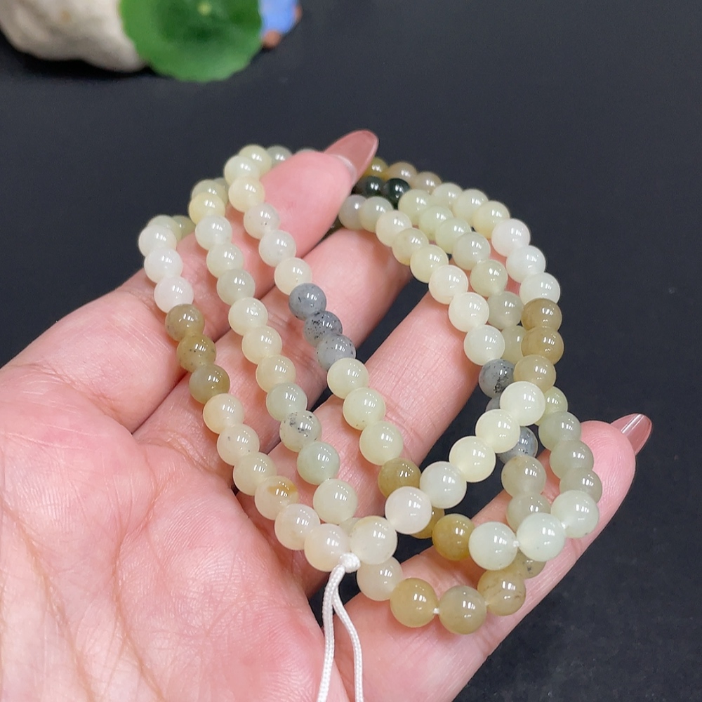 H34010349 Hetian Jade Bead Necklace, Approx. 5.9 mm, Total Weight About 36.8g