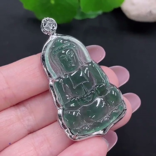 F28212094 Jadeite Guanyin Pendant Total Weight Approx. 9.7g (Non-Gold-Inlaid)
