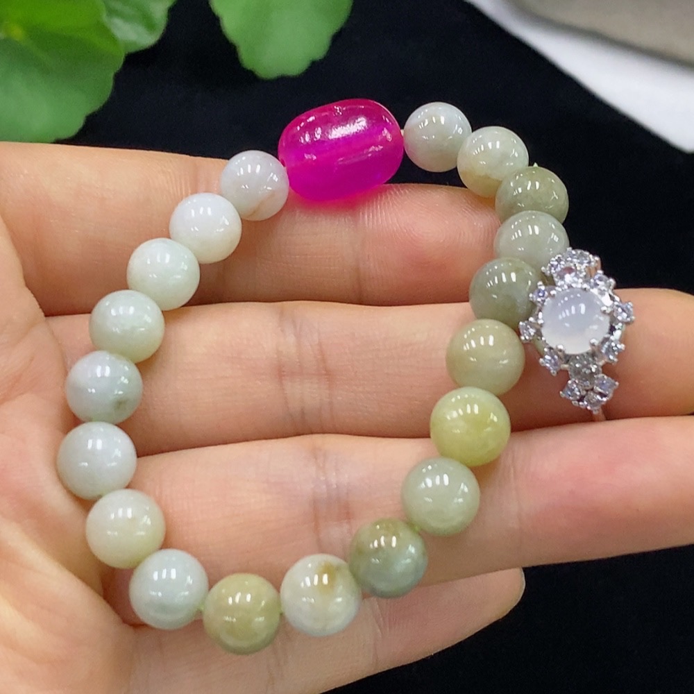 F31587246 Jadeite inlaid ring/bracelet non-gold adjustable with non-A beads