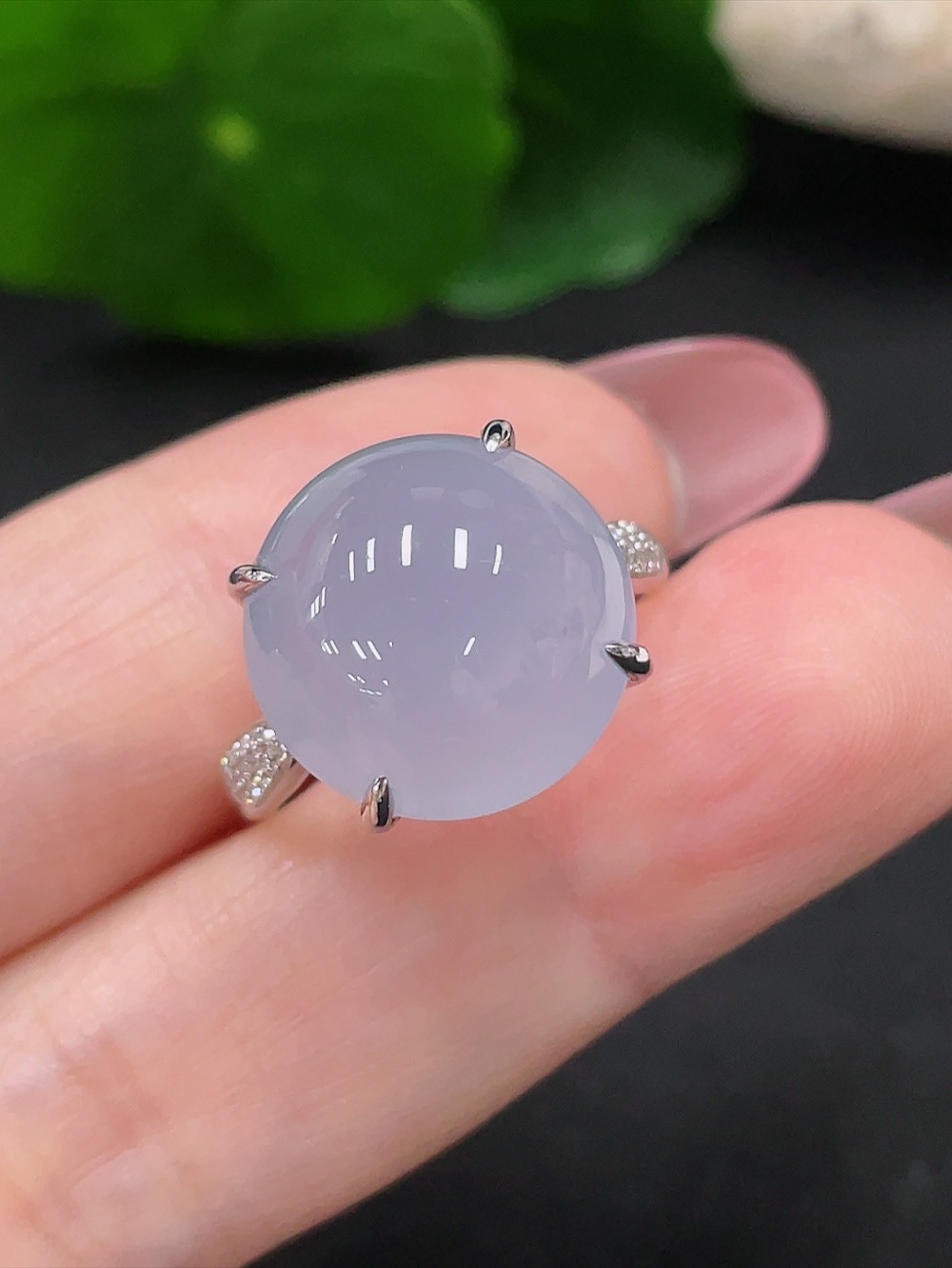F34012815 Jadeite Inlaid Ring Size 14 18K Gold Total Weight 4.8g (With Diamond Accents)
