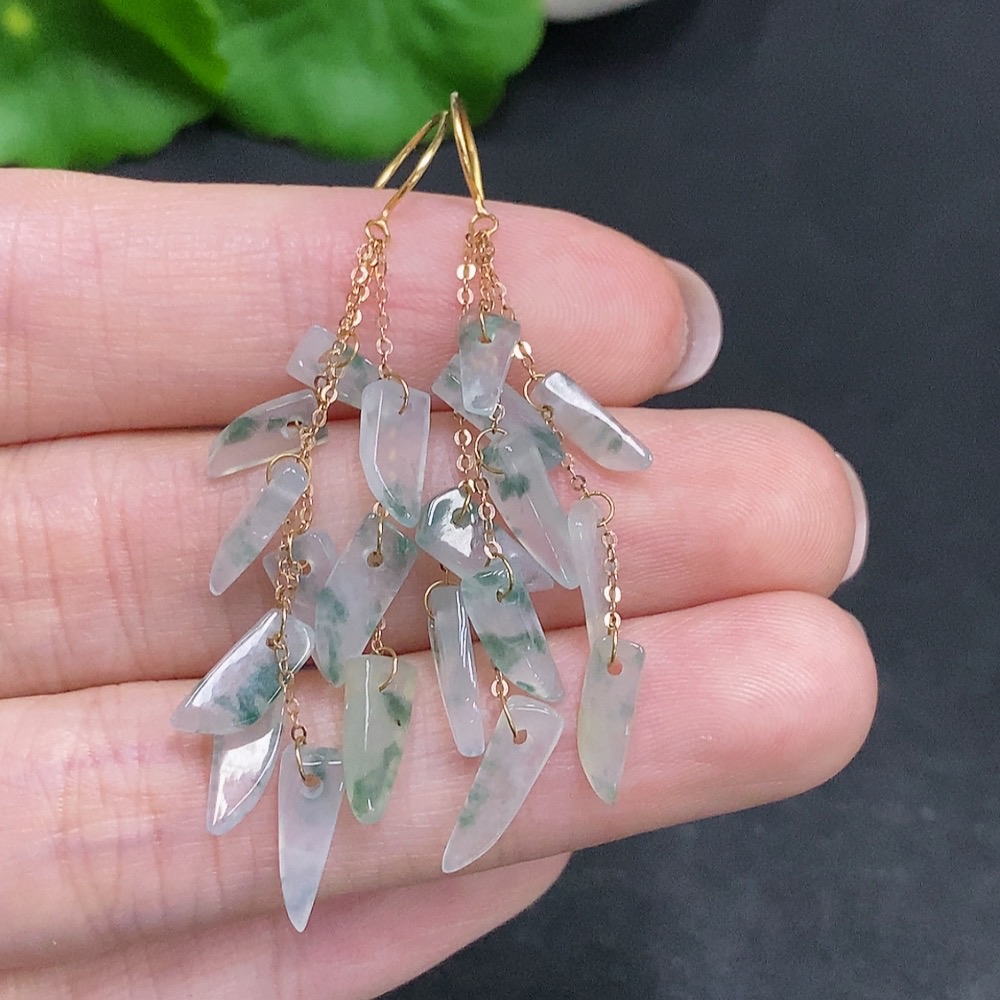 F34003066 Jadeite Inlaid Earrings Suspected Gold-Plated Total Weight Approximately 3.1g