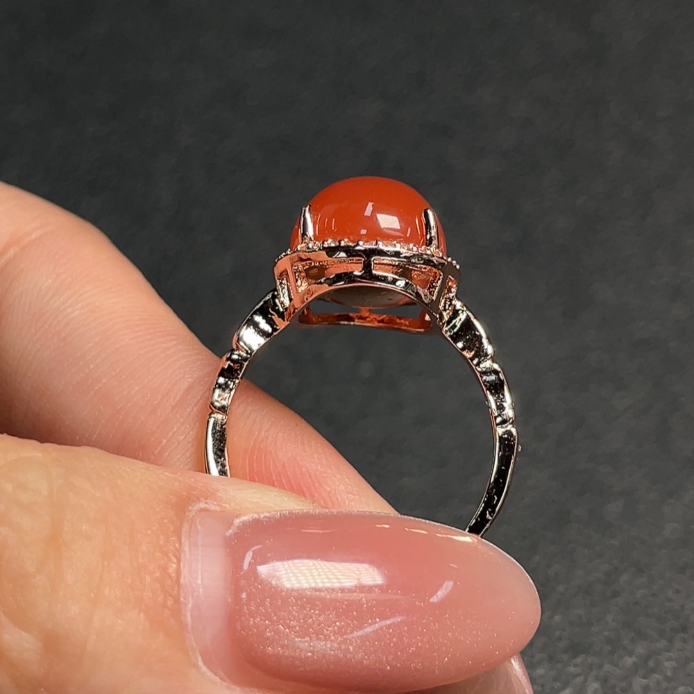 C30536316 Red Agate Inlaid Ring (Non-Gold Setting, Adjustable, Total Weight Approx. 3.83g)
