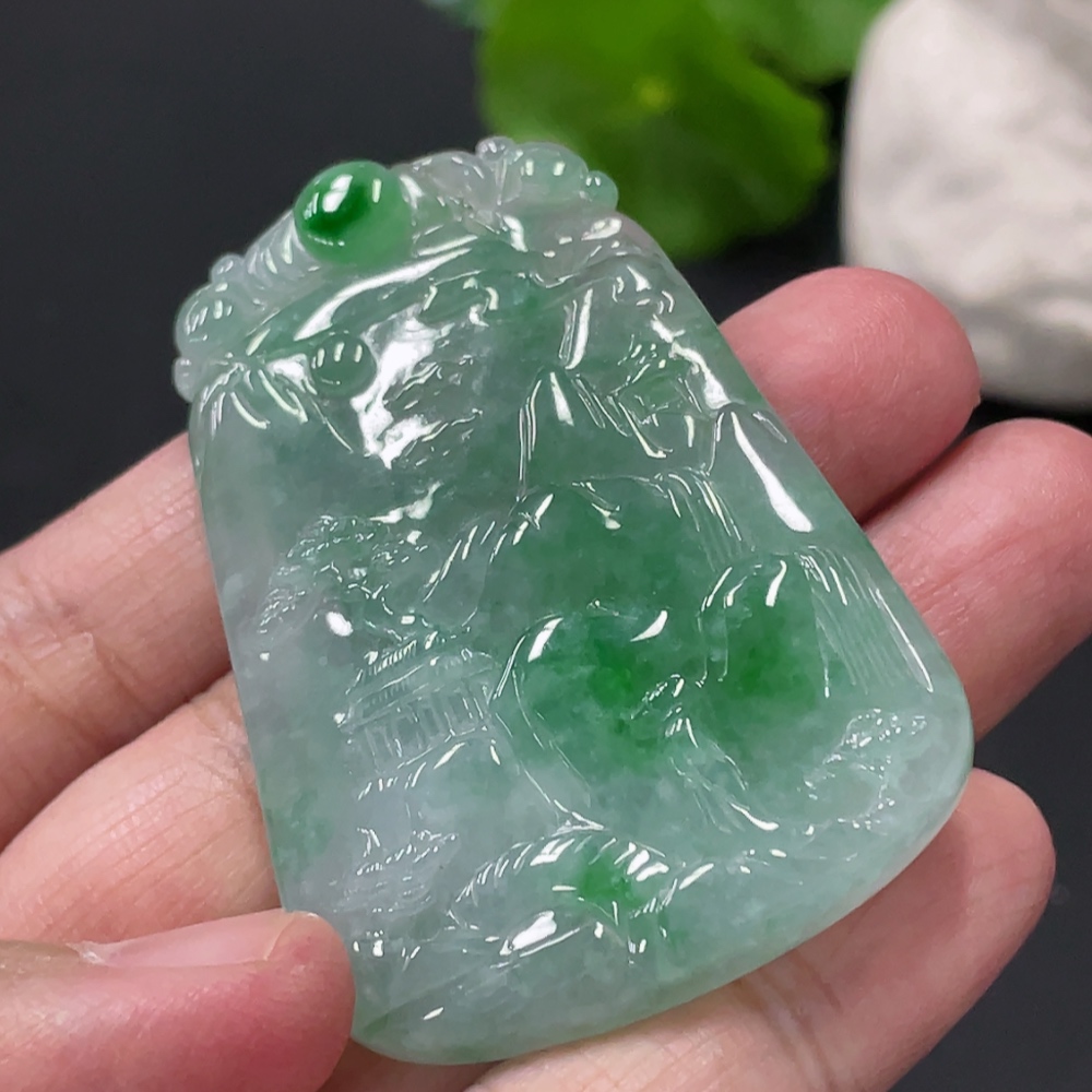 F34018416 Jadeite landscape pendant, total weight about 27g