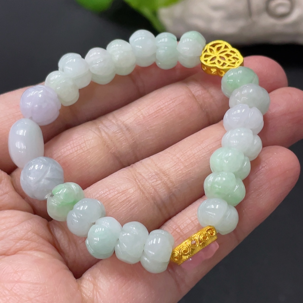 F34999428 Jadeite Bracelet Approx. 8.1mm Beads Non-Grade A Accessories Non-Gold Inlaid Total Weight Approx. 19.79g