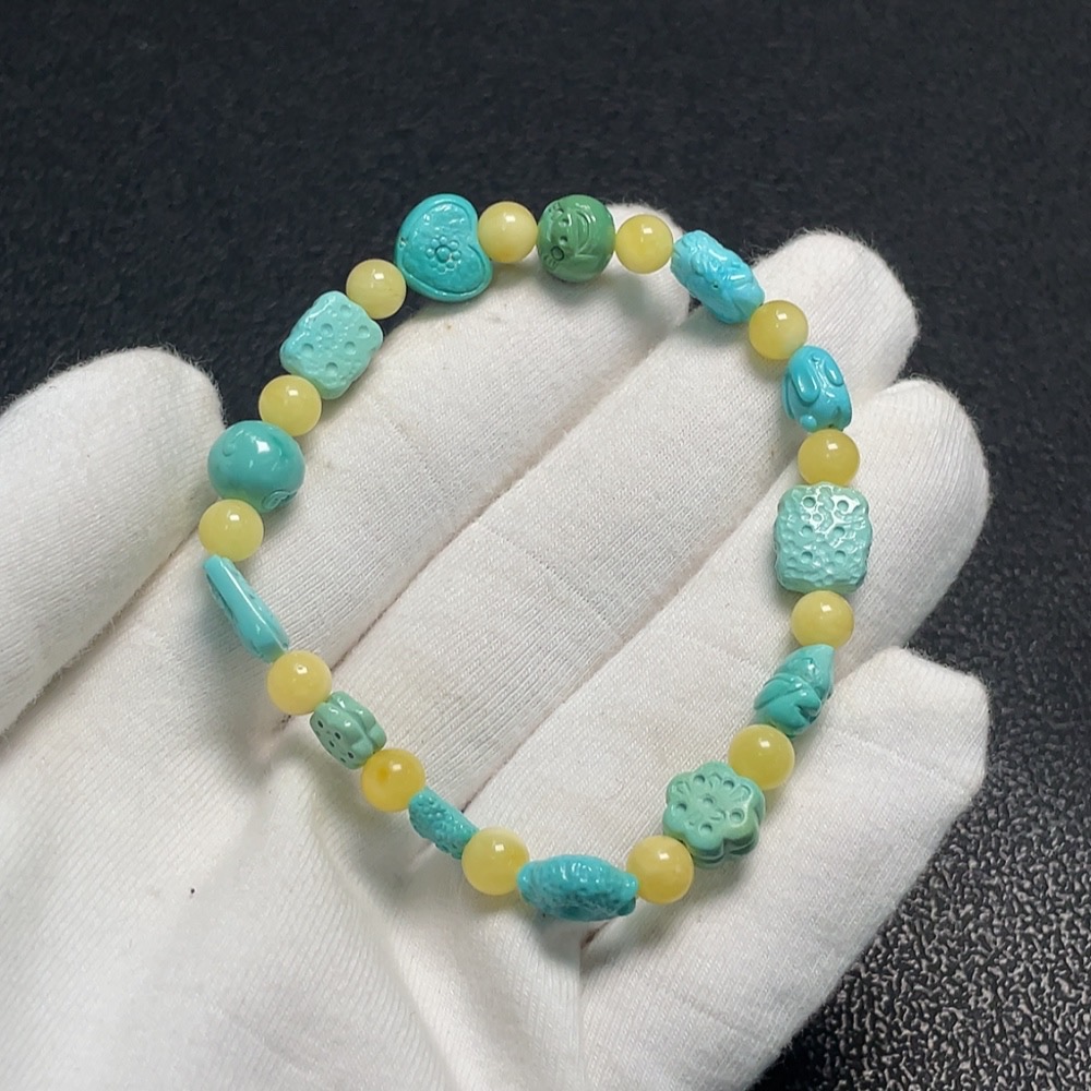 C29402660 Turquoise Bracelet, Approx. 7.8mm, Total Weight Approx. 7.93g, with Amber
