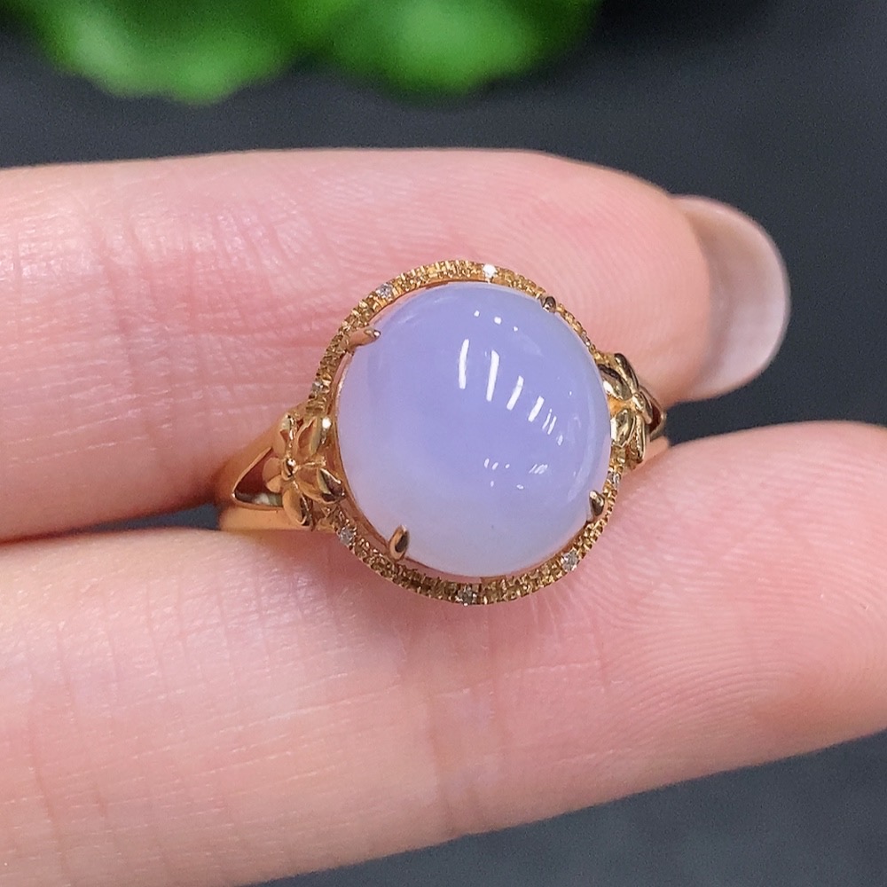 F34060416 Jadeite Cabochon Ring 18k Gold Total Weight Approx. 3g Size 14 with Diamond Accents