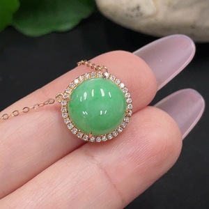 F35129612 Jadeite Inlaid Necklace 18K Gold Total Weight Approx. 3g (Non-Diamond)