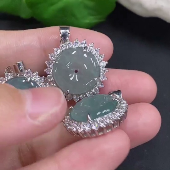 F34001515 Jadeite Inlaid Pendants Sell as a Lot Non-Gold Inlaid