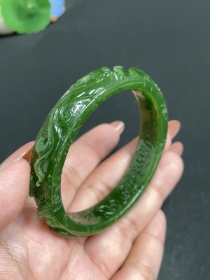 H34004262 Hetian Jade Jasper Carved Flower Bracelet Size 57.3 Total Weight Approx. 44.1g