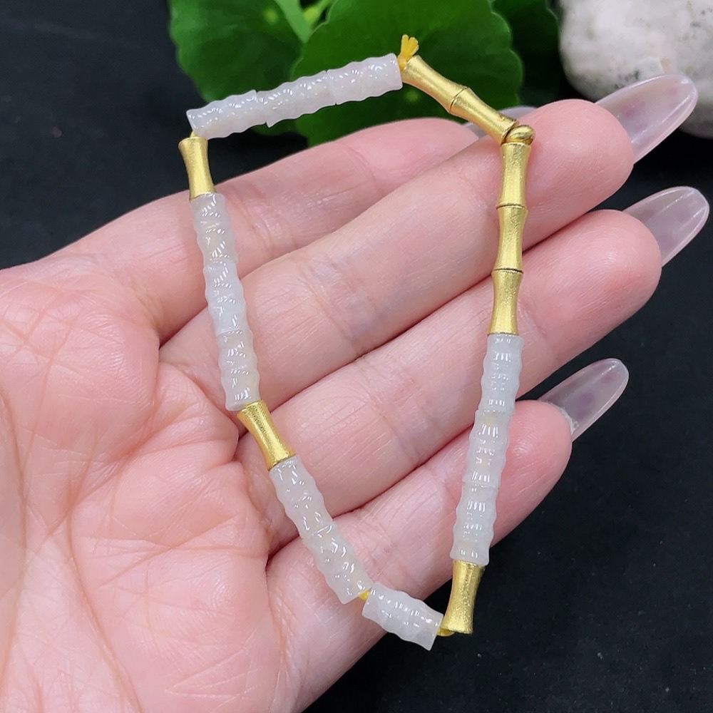 F34069003 Jadeite Bead Bracelet Approx. 4.7mm Total Weight Approx. 8.6g (Non-gold Inlaid)